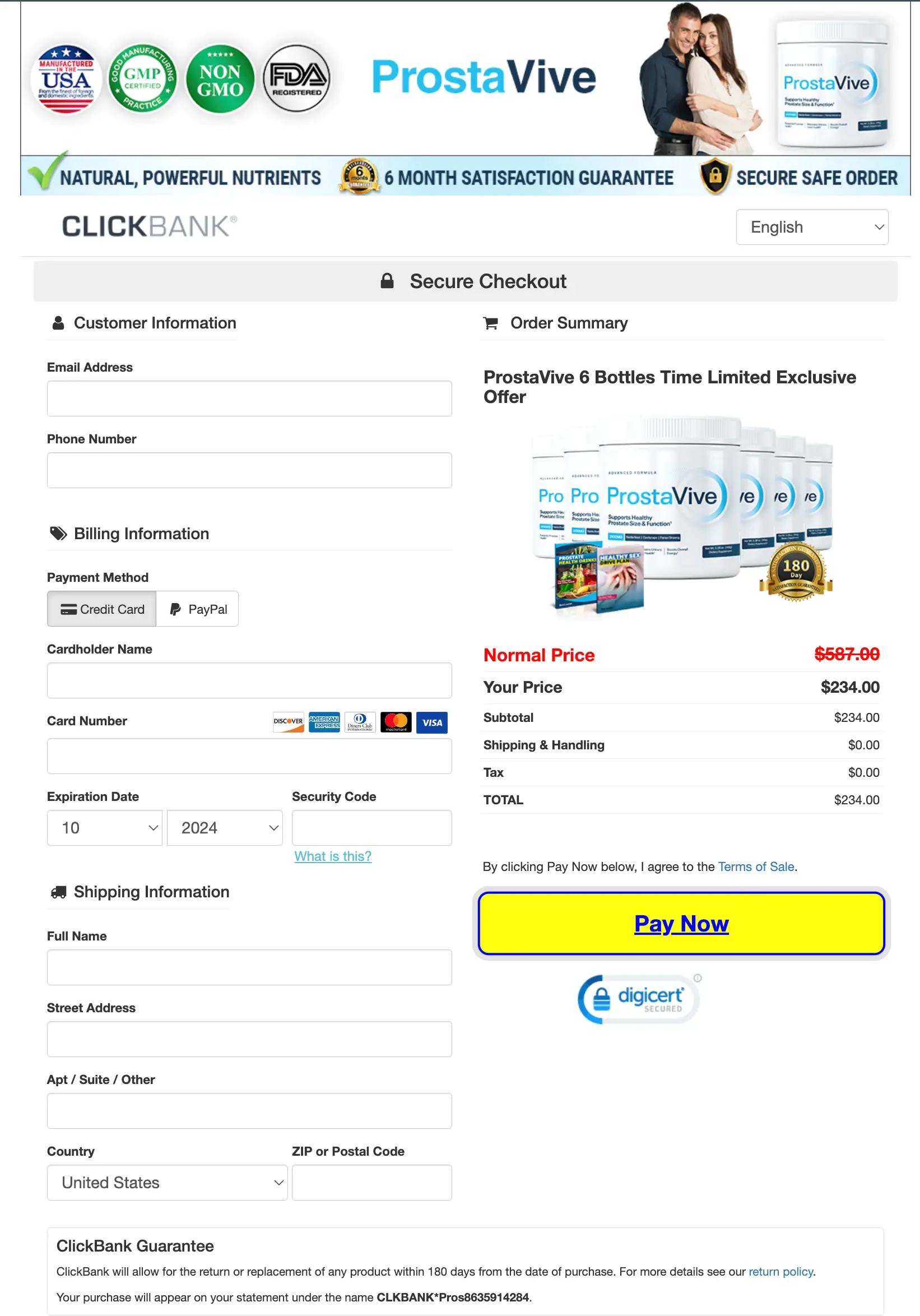 official website Checkout page